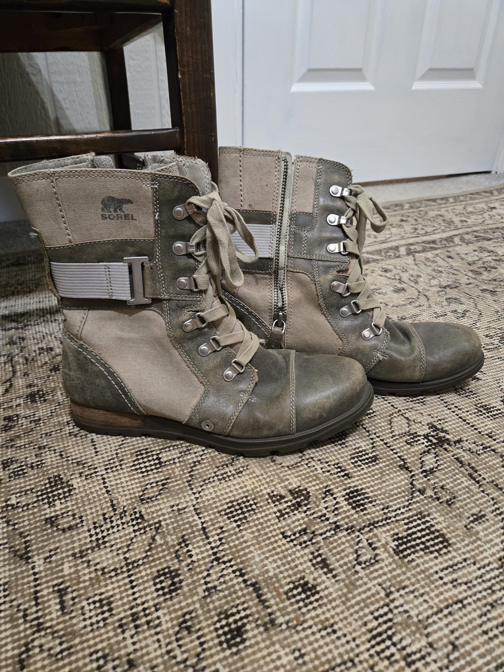 Sorel Major Carly Women's Olive Suede And Canvas Zip-Up/Lace-Up Combat Boots